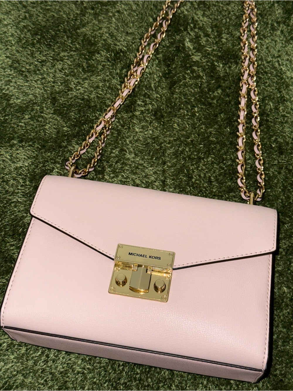 Michael Kors Pale Pink Leather Chain Shoulder Bag with Gold Hardware